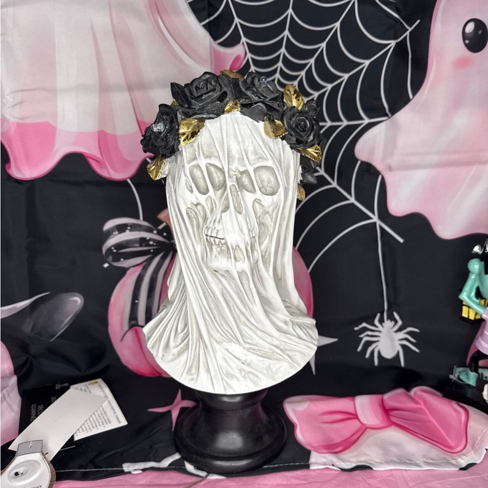 Christian Lacroix Veiled Skeleton Bride Bust LED Black Rose Crown